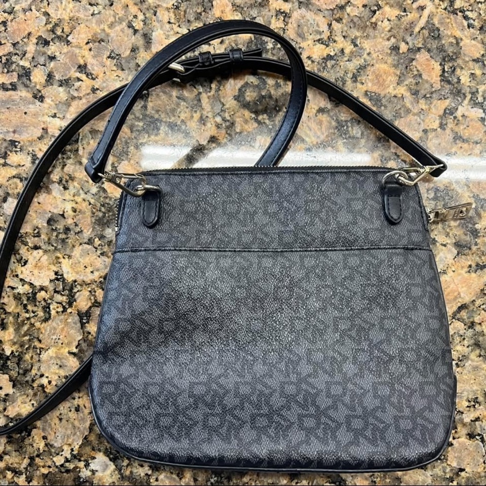 DKNY Black Logo Crossbody Bag PVC Adjustable Strap Zip Top
